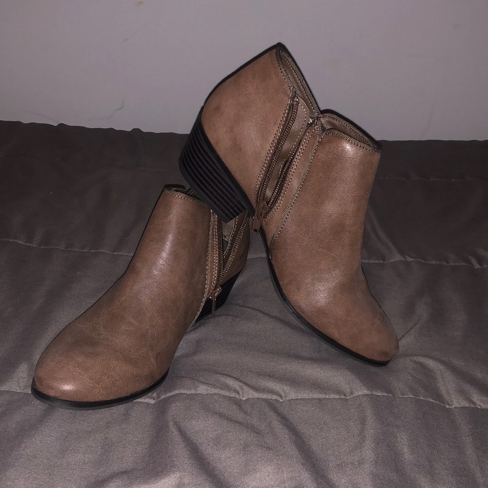 Brown pleather booties